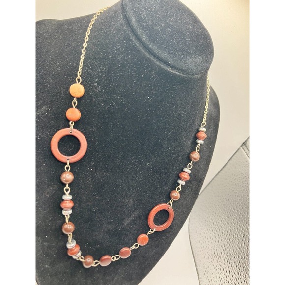 Vintage Wooden Circles and Beads Brass-Tone 22.25 Inch Necklace! - Picture 3 of 7